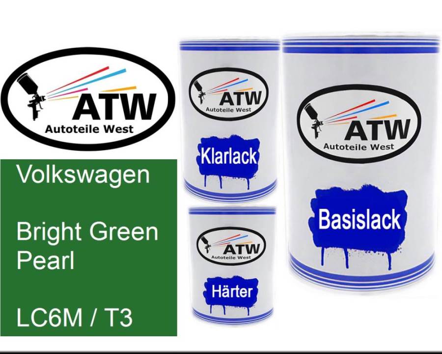 Volkswagen, Bright Green Pearl, LC6M / T3: 500ml Lackdose + 500ml Klarlack + 250ml Härter - Set, von ATW Autoteile West.